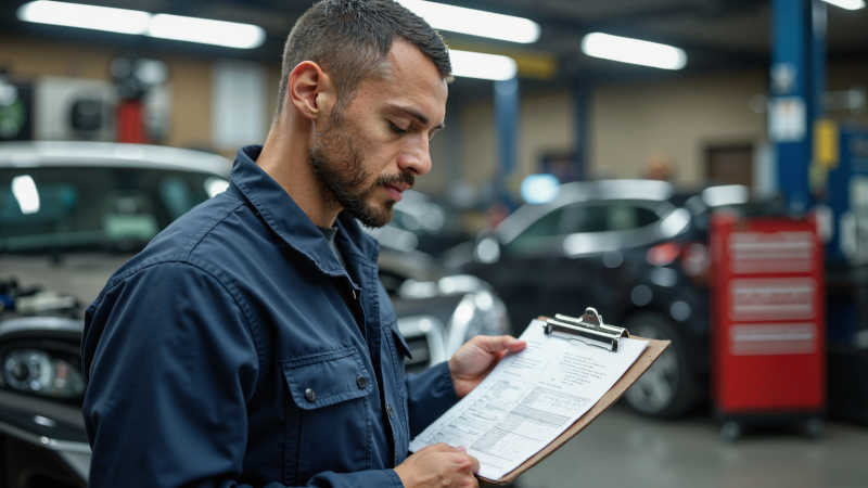Auto Mechanic Reviewing Service Checklist at Pulaski Automotive